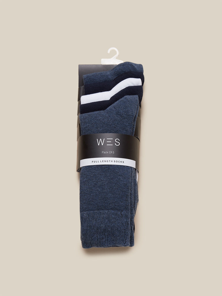 WES Lounge Blue Full-Length Socks Pack of Five Product View 