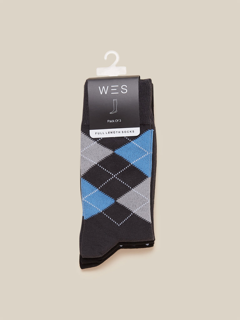 WES Lounge Black Full-Length Socks Pack of Three Product View 