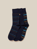WES Lounge Navy Full-Length Socks Pack of Three Front View - Westside