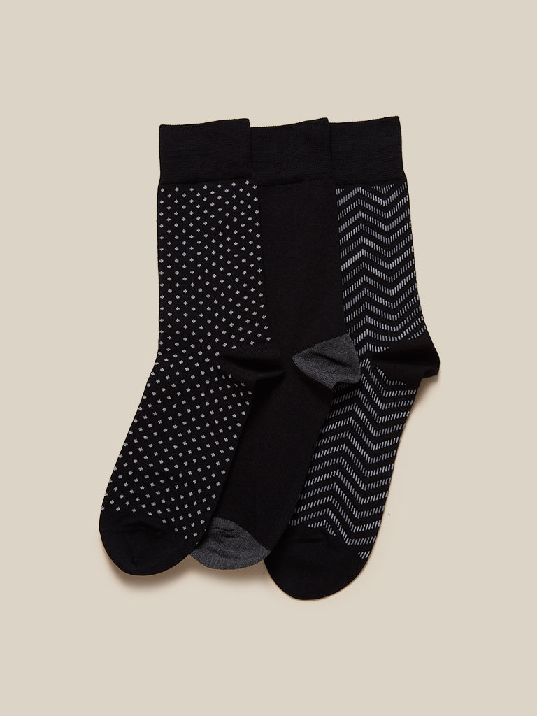WES Lounge Black Full-Length Socks Pack Of Three