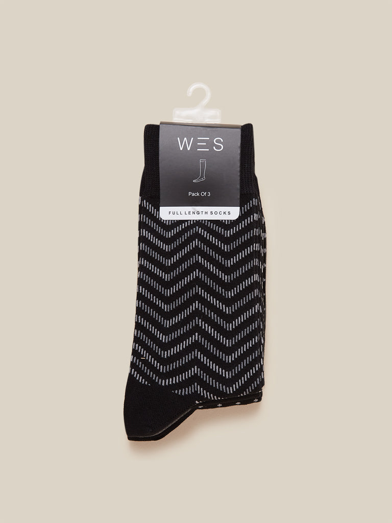 WES Lounge Black Full-Length Socks Pack Of Three Product View 