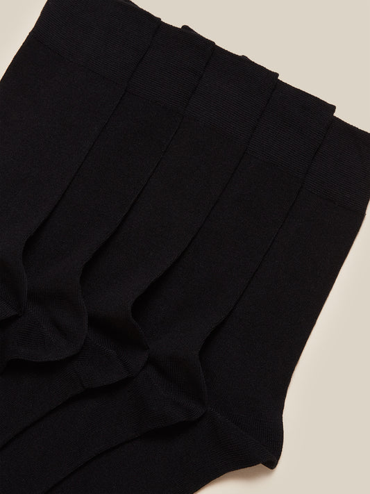 WES Lounge Black Full-Length Socks Pack of Five Close Up View 