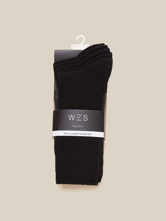 WES Lounge Black Full-Length Socks Pack of Five Product View 