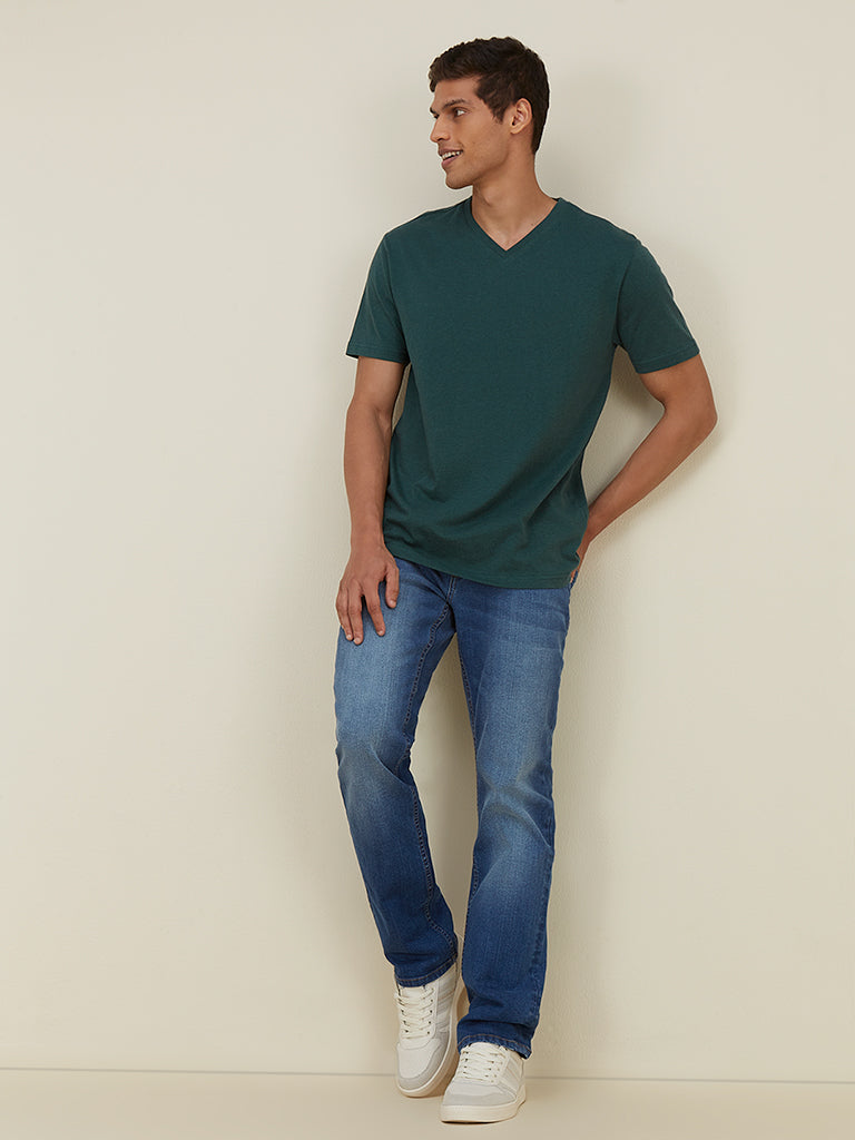 WES Casuals Green Melange Slim Fit T-Shirt | Green Melange Slim Fit T-Shirt for Men Full View - Westside