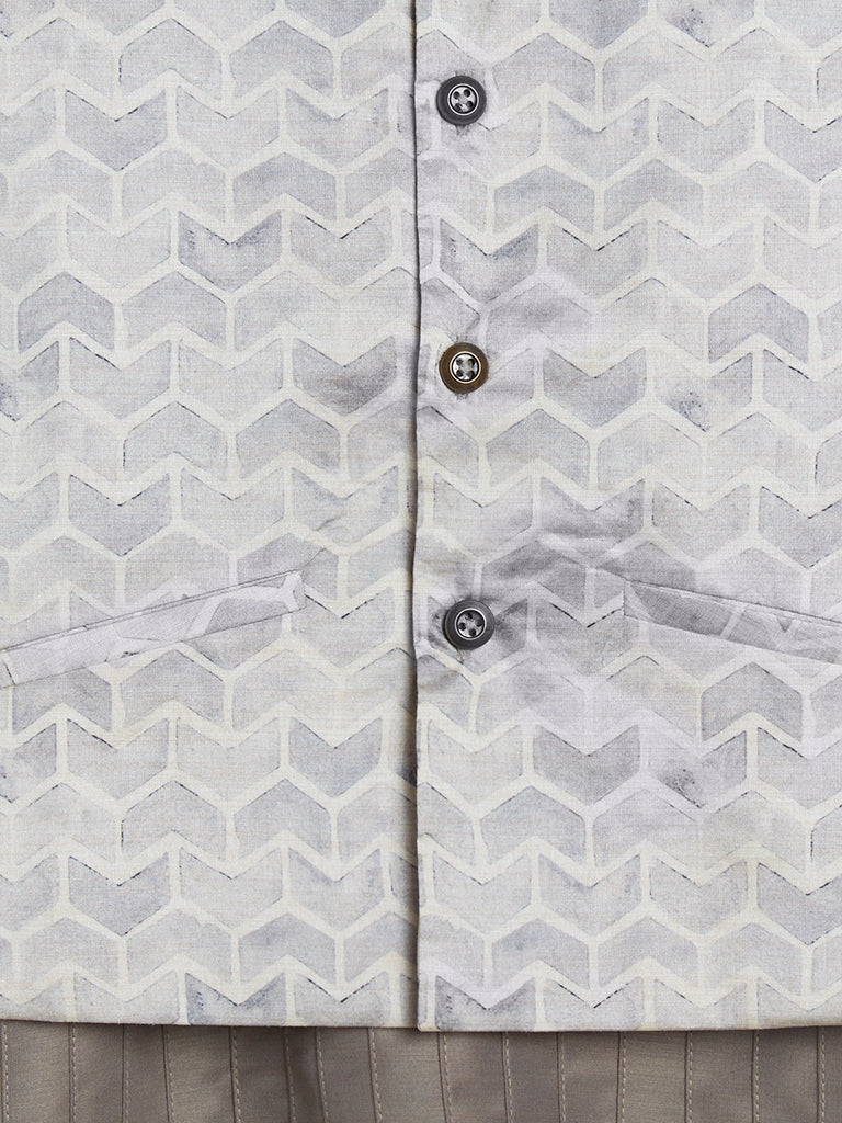 Utsa Kids Light Grey Kurta, Jacket And Pants