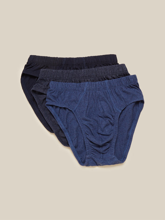 WES Lounge Blue Briefs Pack of Three Front View - Westside
