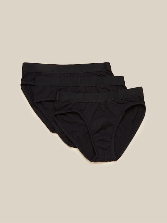 WES Lounge Black Briefs Pack of Three Front View - Westside