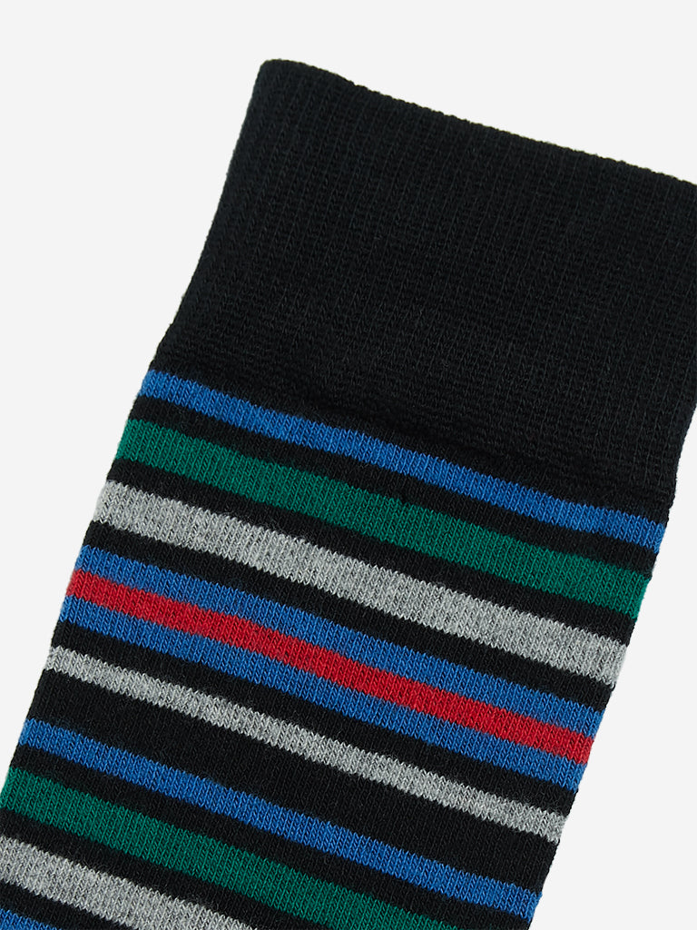 WES Lounge Black Striped Full-Length Socks Close Up View 