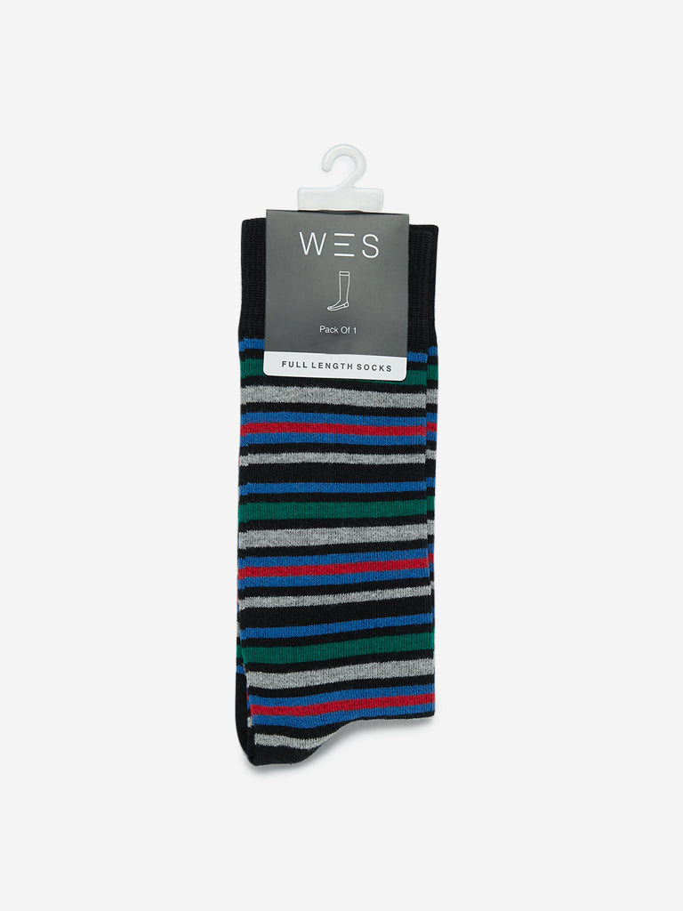 WES Lounge Black Striped Full-Length Socks Product View 