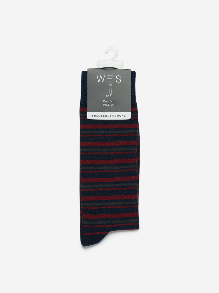 WES Lounge Navy Stripe Premium Full-Length Socks Product View 