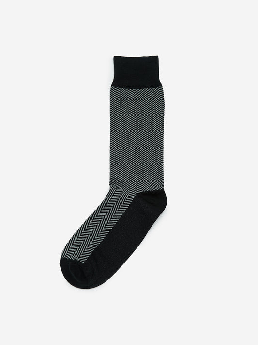 WES Lounge Black Pack of One Premium Socks Front View - Westside