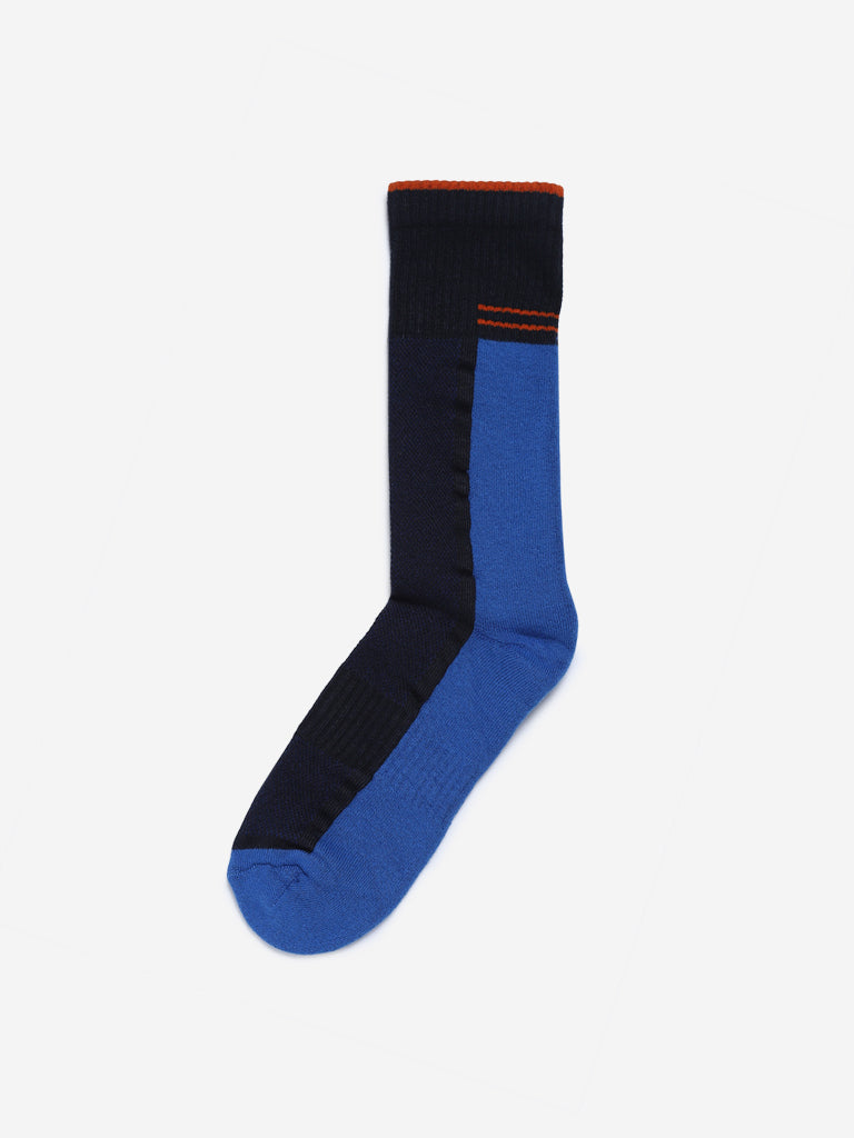 WES Lounge Blue Colour-Block Full-Length Socks Front View - Westside