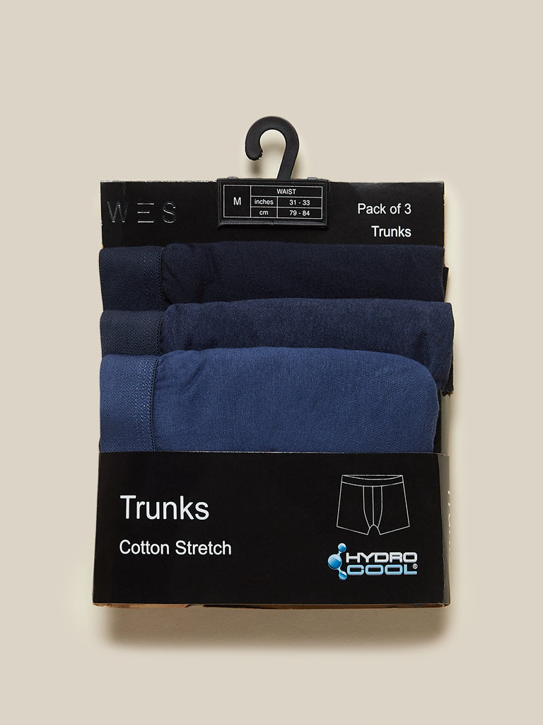 WES Lounge Blue Hydro Cool Trunks Pack of Three Product View 