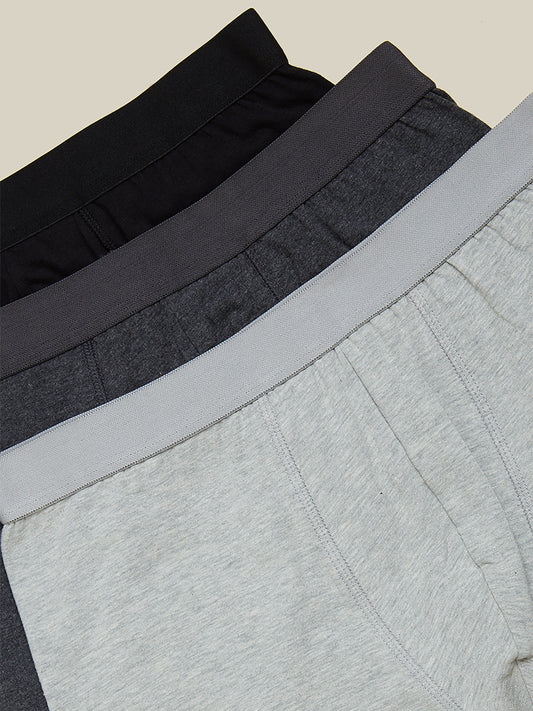 WES Lounge Black And Grey Trunks Set of Three Close Up View 