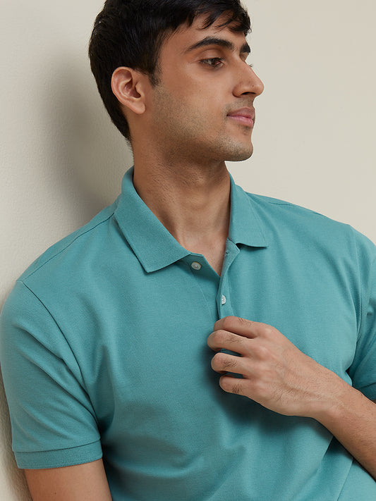 WES Casuals Light Teal Slim Fit Polo T-Shirt