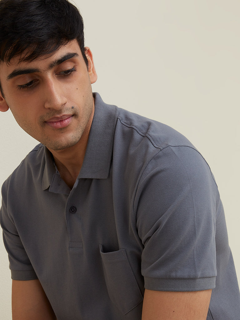 WES Casuals Grey Relaxed Fit Polo T-Shirt