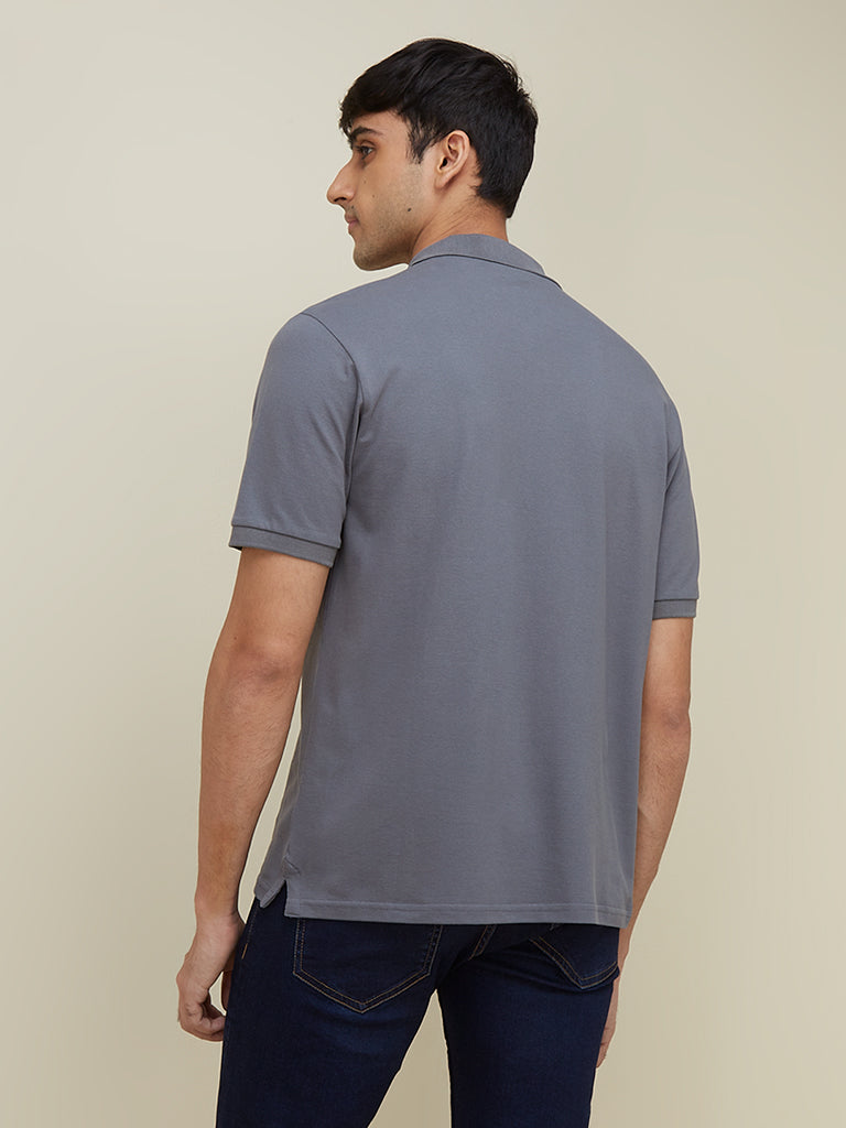 WES Casuals Grey Relaxed Fit Polo T-Shirt