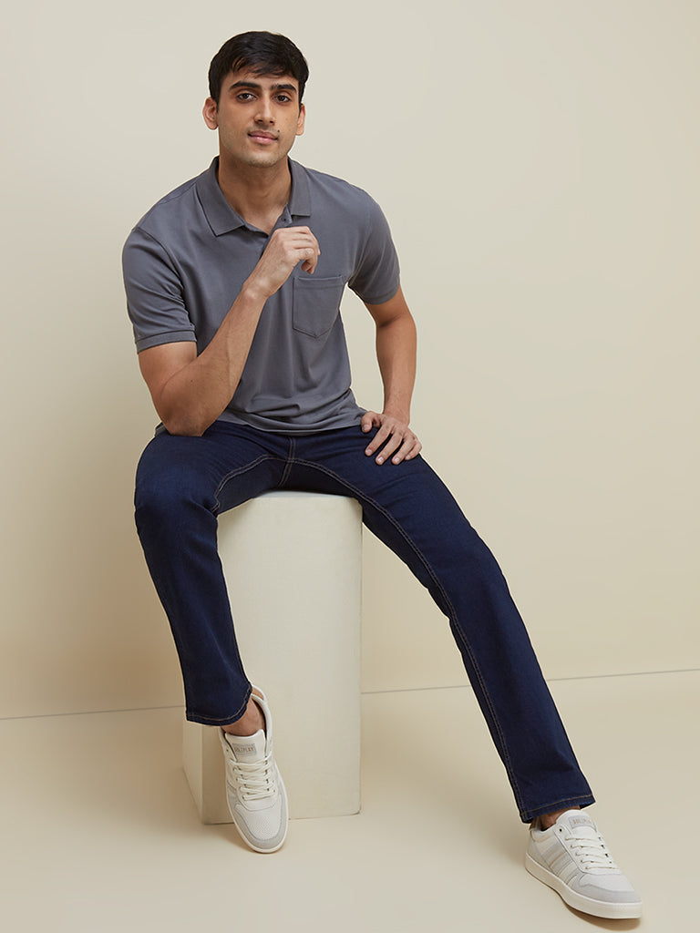 WES Casuals Grey Relaxed Fit Polo T-Shirt