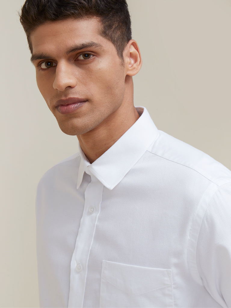 WES Formals White Self-Patterned Slim Fit Shirt - Westside