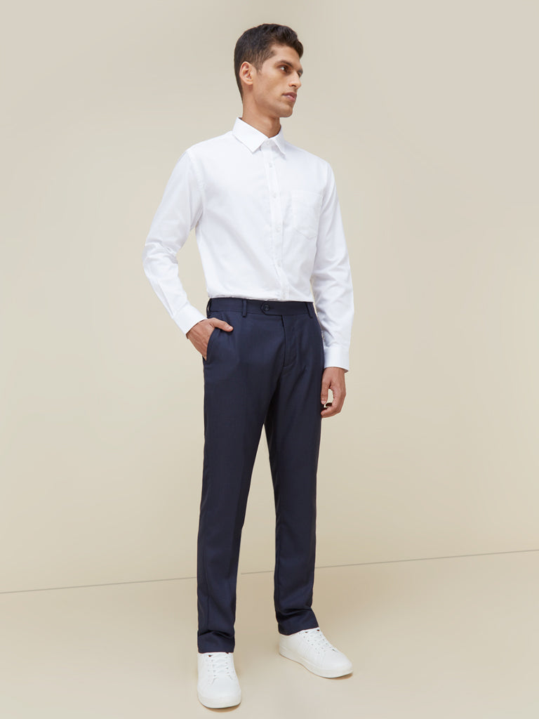 WES Formals White Self-Patterned Slim Fit Shirt Standing View