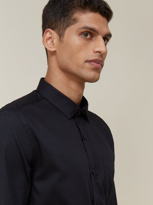 WES Formals Black Self-Patterned Slim Fit Shirt - Westside