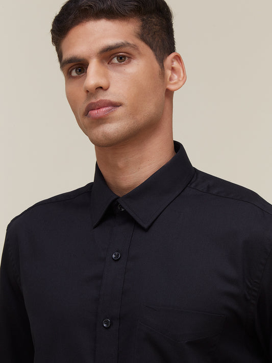 WES Formals Black Self-Texture Relaxed Fit Shirt - Westside