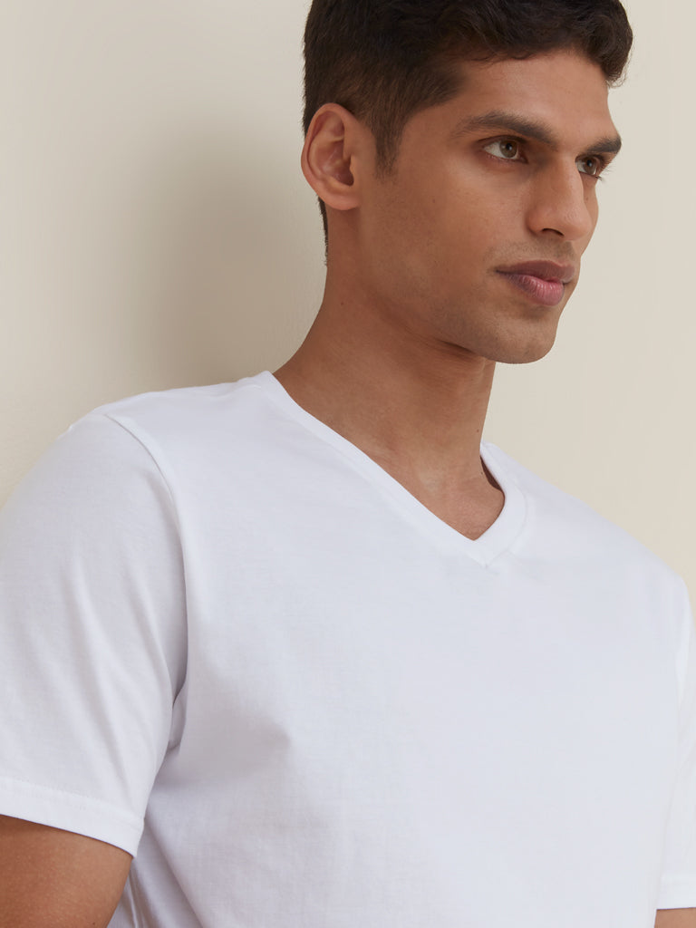WES Casuals White Slim Fit T-Shirt | White Slim Fit T-Shirt | White Slim Fit T-Shirt for Men Close Up View - Westside