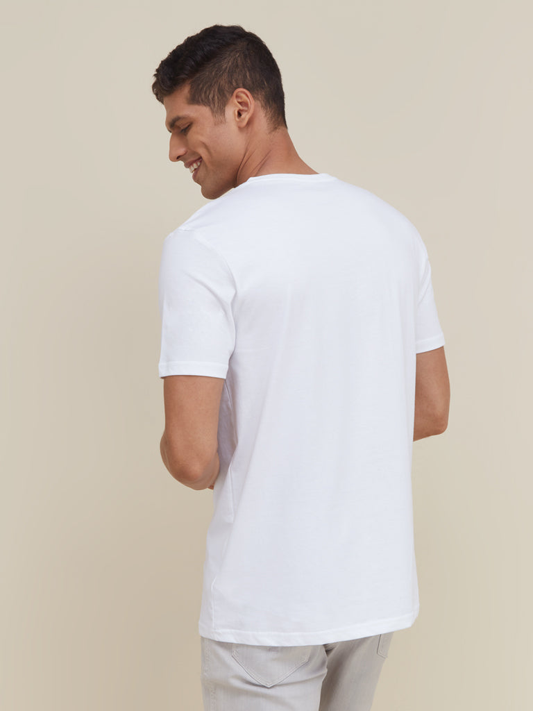 WES Casuals White Slim Fit T-Shirt | White Slim Fit T-Shirt for Men Back View - Westside
