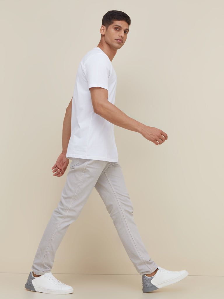 WES Casuals White Slim Fit T-Shirt | White Slim Fit T-Shirt for Men Full View - Westside