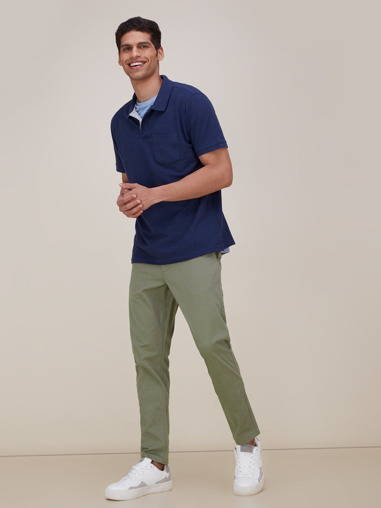 WES Casuals Light Olive Slim-Fit Chinos | Light Olive Slim-Fit Chinos for Men Full View - Westside