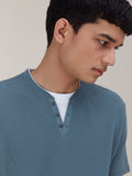 ETA Navy Textured Slim-Fit T-Shirt | ETA Navy Textured Slim-Fit T-Shirt | ETA Navy Textured Slim-Fit T-Shirt for Men Close Up View - Westside 