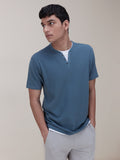 ETA Navy Textured Slim-Fit T-Shirt | ETA Navy Textured Slim-Fit T-Shirt for Men Front View - Westside