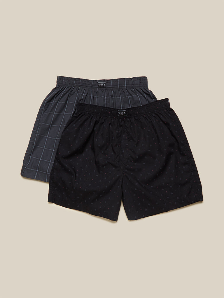 WES Lounge Grey Relaxed-Fit Boxers Set of Two Front View - Westside