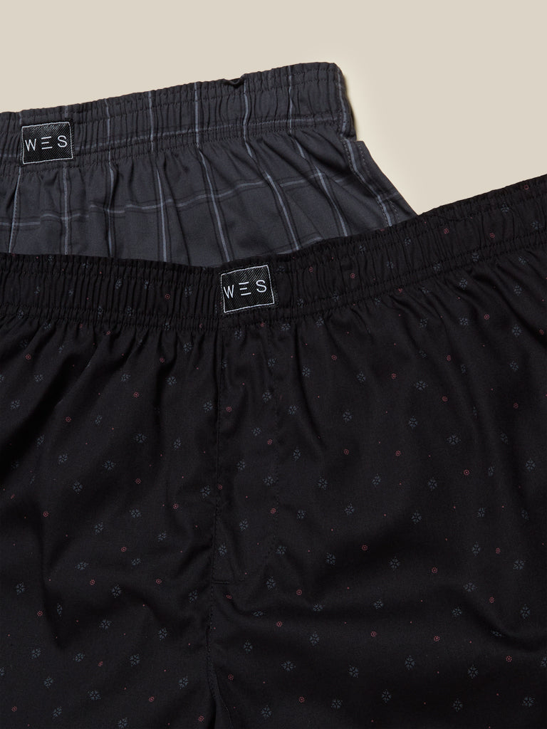 WES Lounge Grey Relaxed-Fit Boxers Set of Two Close Up View 