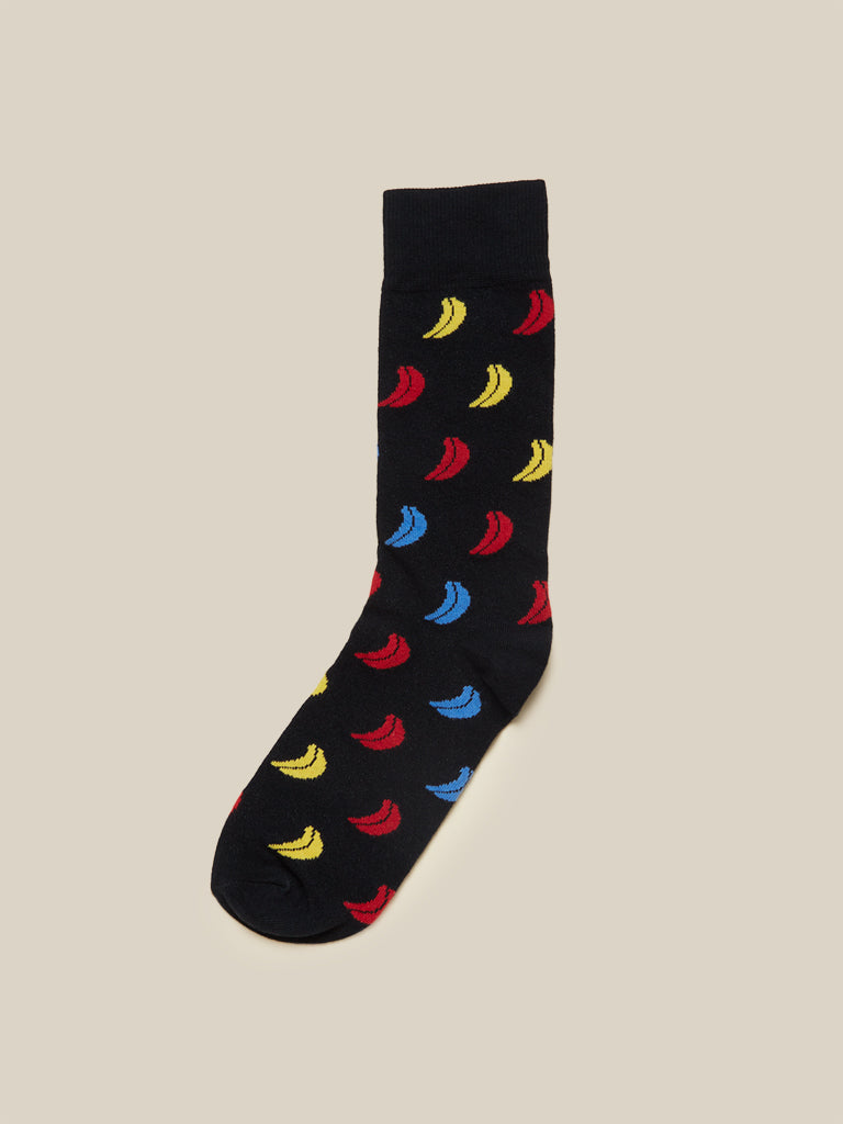 WES Lounge Black Full Length Socks Pack Of One Front View - Westside