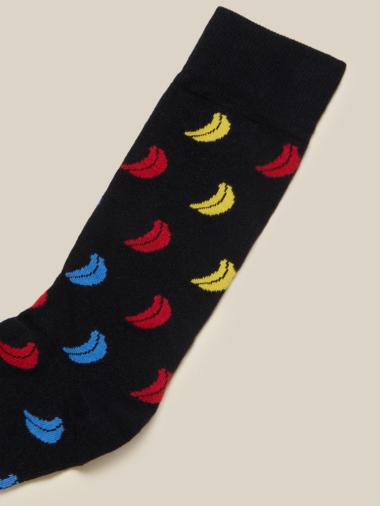 WES Lounge Black Full Length Socks Pack Of One Close Up View 