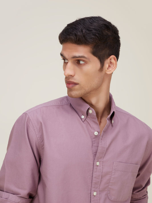 WES Casuals Mauve Relaxed-Fit Shirt | Mauve Relaxed-Fit Shirt | Mauve Relaxed-Fit Shirt for Men Close Up View - Westside