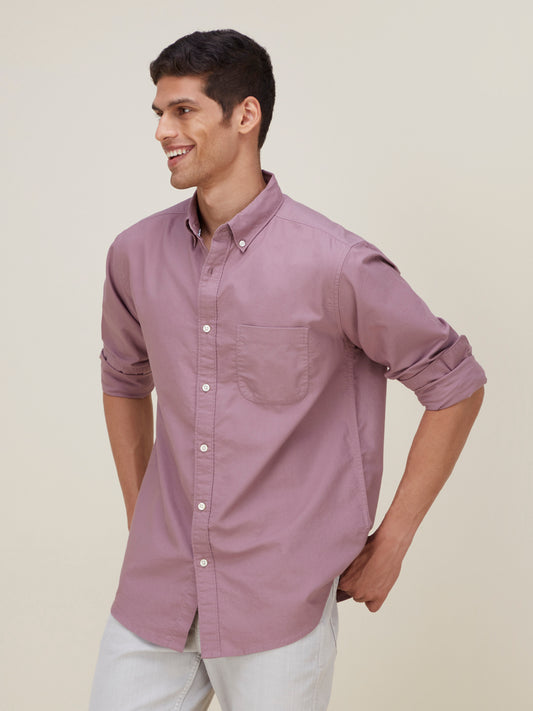 WES Casuals Mauve Relaxed-Fit Shirt | Mauve Relaxed-Fit Shirt for Men Front View - Westside