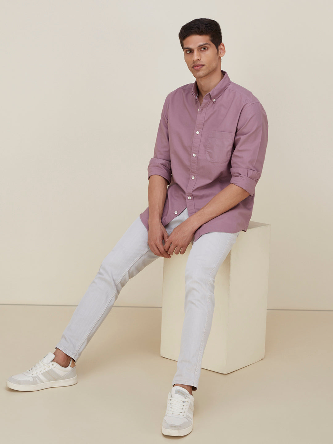 WES Casuals Mauve Relaxed-Fit Shirt | Mauve Relaxed-Fit Shirt for Men Full View - Westside
