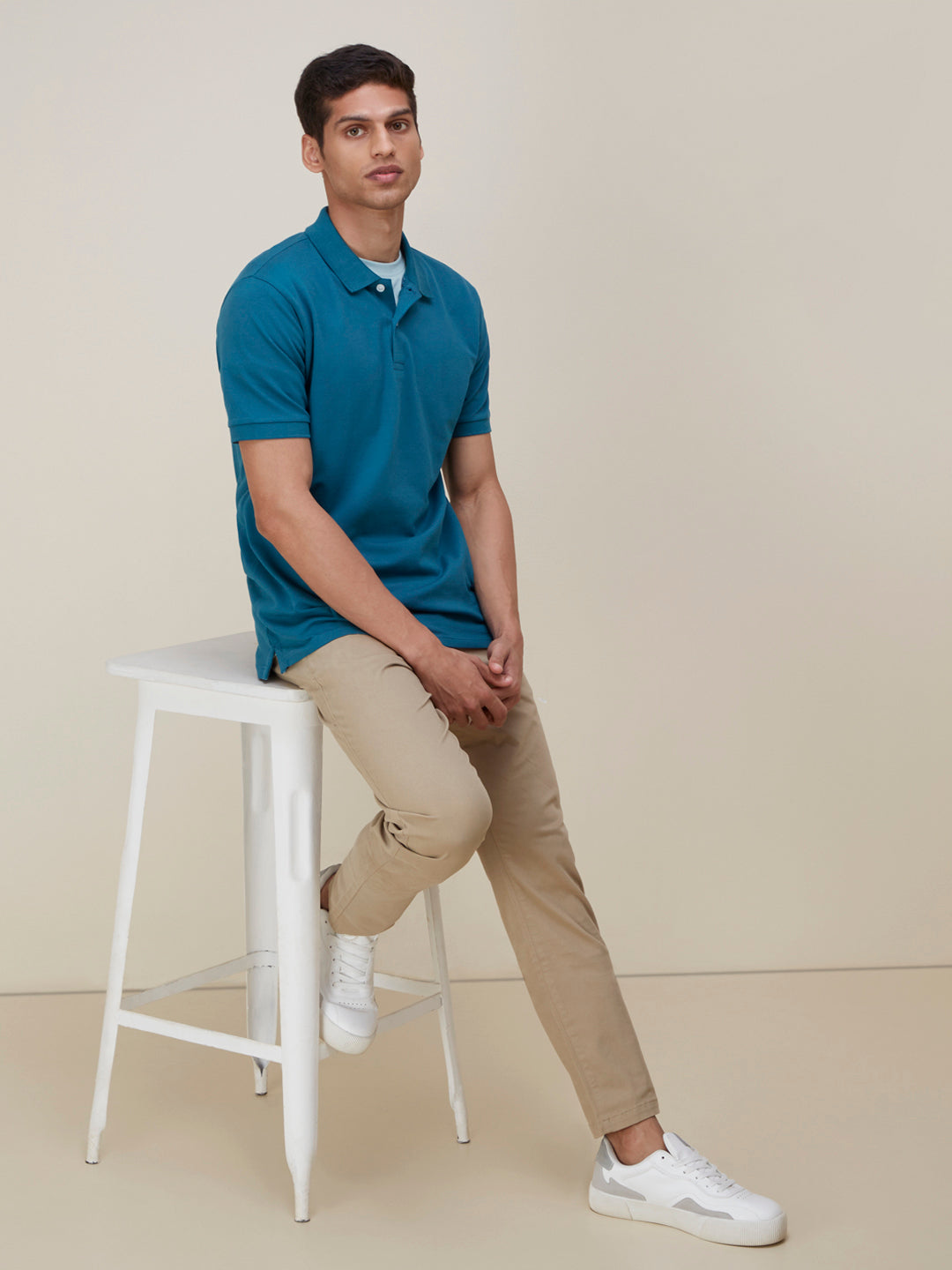 WES Casuals Teal Slim-Fit Polo T-Shirt | Teal Slim-Fit Polo T-Shirt for Men Full View - Westside