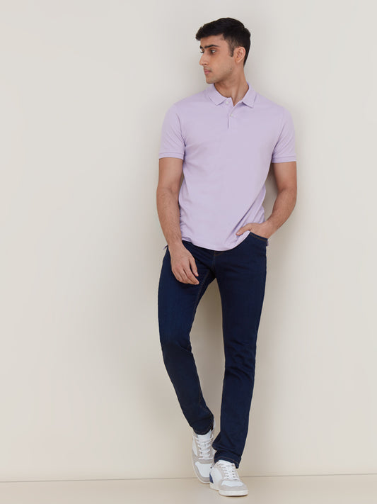 WES Casuals Lilac Cotton Blend Slim-Fit Polo T-Shirt