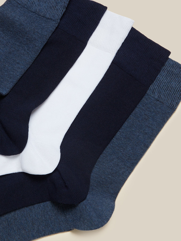 WES Lounge Navy Full Length Socks Pack Of Five Close Up View 