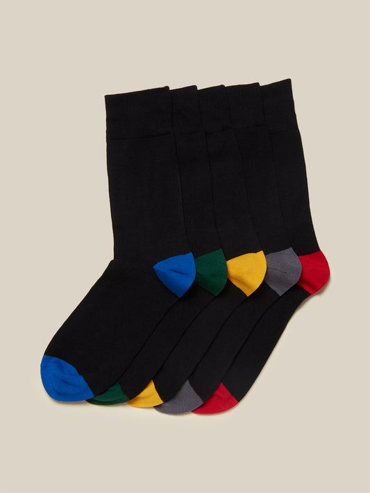 WES Lounge Black Full Length Socks Pack Of Five Front View - Westside