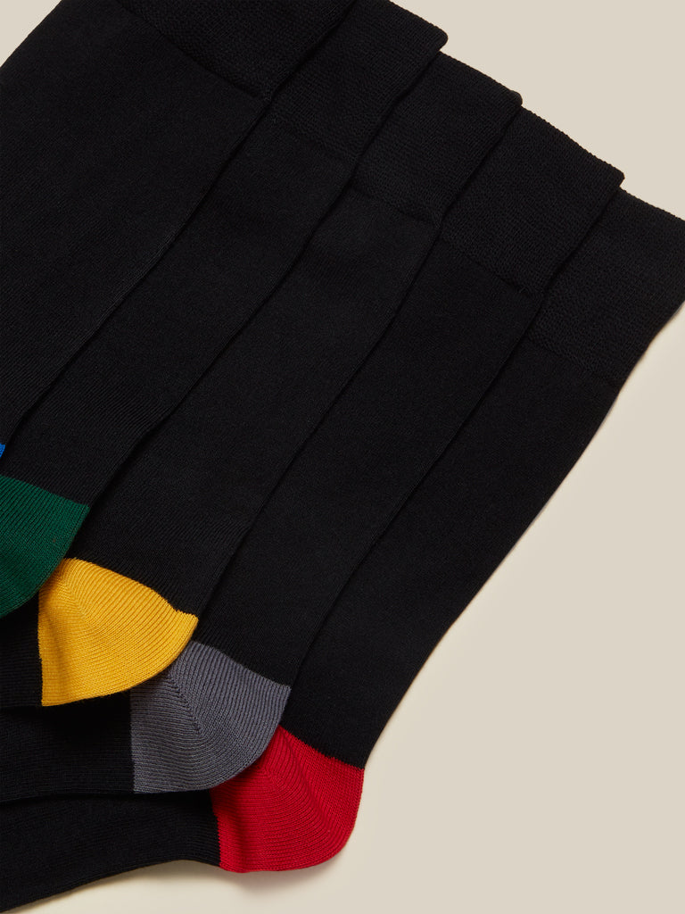 WES Lounge Black Full Length Socks Pack Of Five Close Up View 