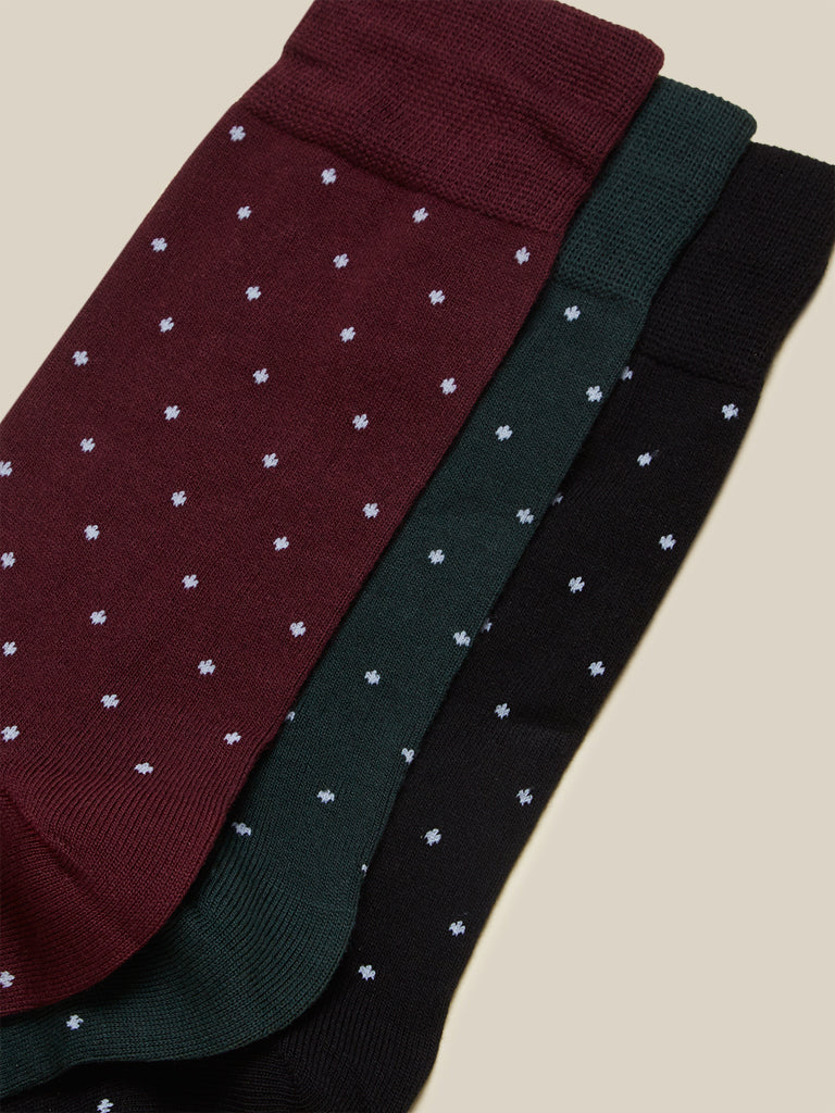 WES Lounge Burgundy Socks Pack Of Three Close Up View