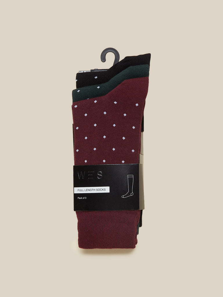 WES Lounge Burgundy Socks Pack Of Three Product View