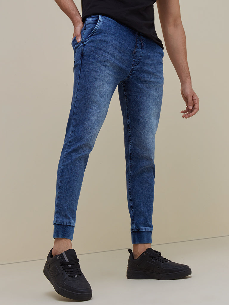 Nuon Dark Blue Rodeo Carrot-Fit Joggers | Nuon Dark Blue Rodeo Carrot-Fit Joggers for Men Front View - Westside