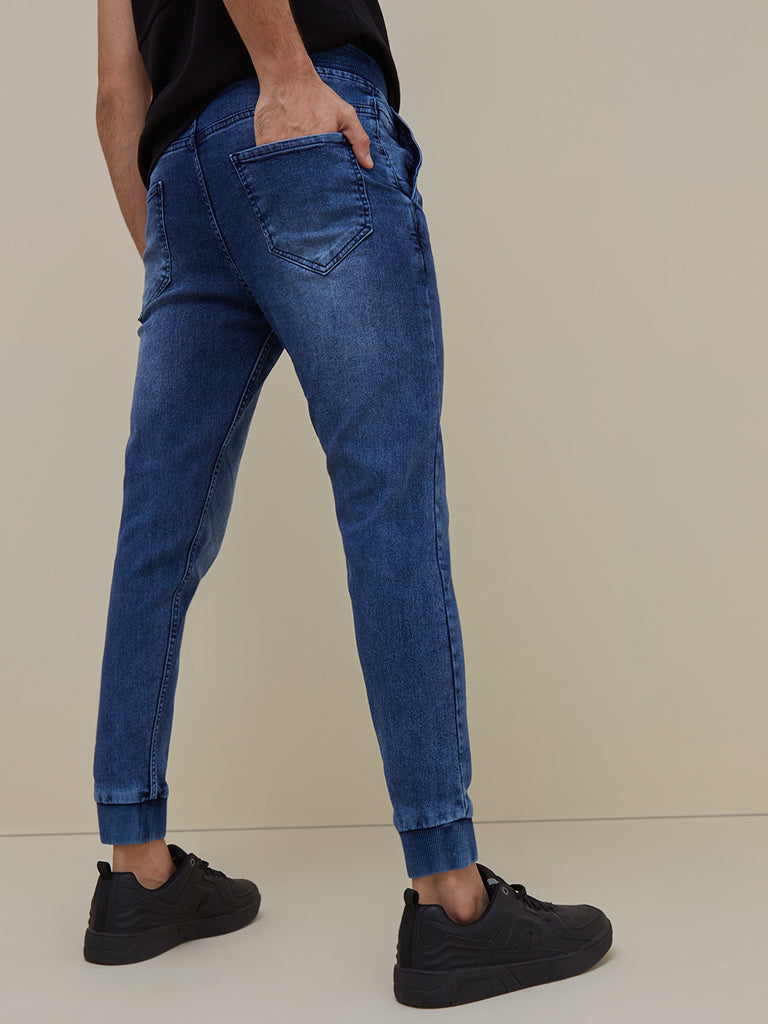 Nuon Dark Blue Rodeo Carrot-Fit Joggers | Nuon Dark Blue Rodeo Carrot-Fit Joggers for Men Back View - Westside
