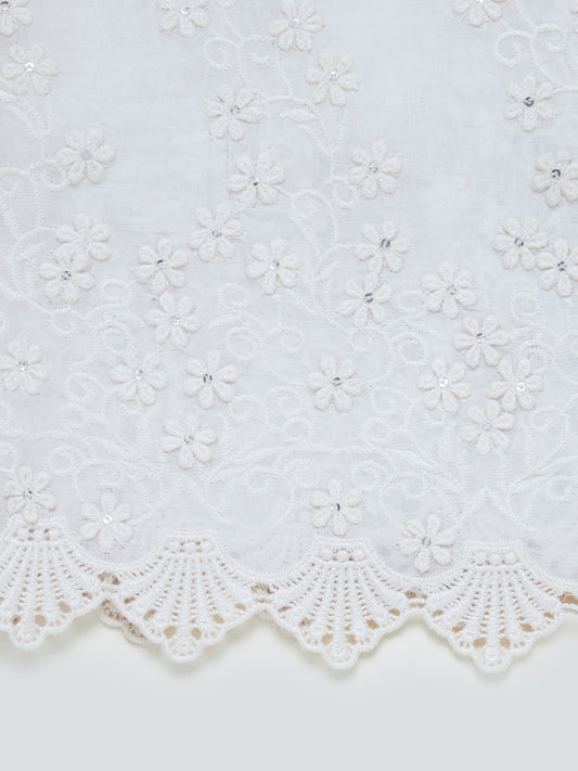 Zuba Off-White Silk Blend Embroidered Stole