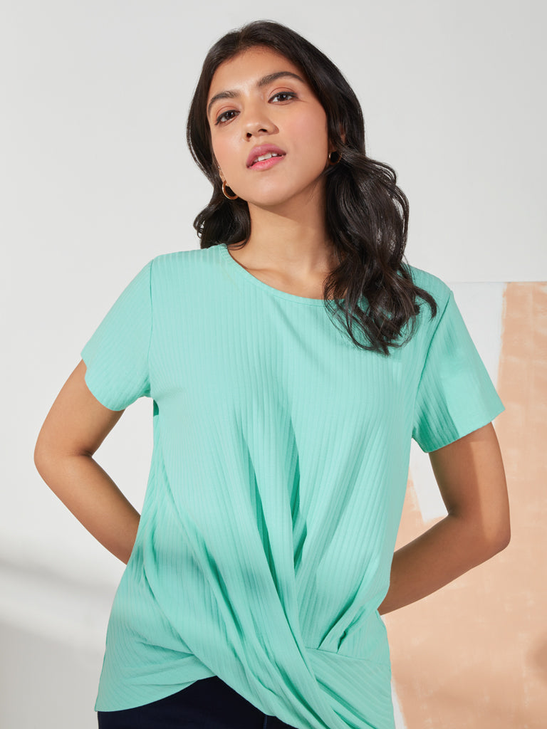 LOV Mint Ribbed Twister Top